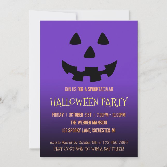 Halloween party invitation jack o' lantern face (Front)