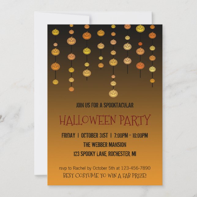Halloween party invitation jack o' lantern strings (Front)