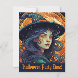 Halloween party invitation postcard - Witch Theme