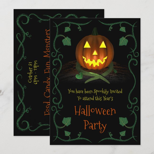 Halloween Party Invitation (Pumpkin) (Front/Back)