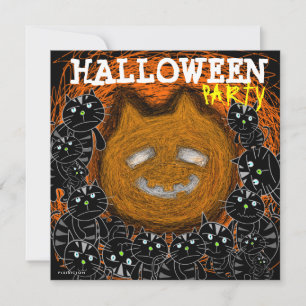 Halloween Party Invitation Pumpkin Cat Face