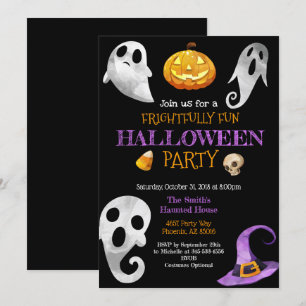 Halloween Party Invitation pumpkin Ghosts Skulls