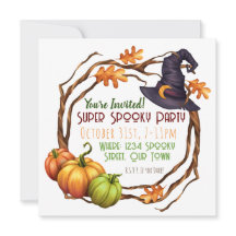 Halloween Party Invitation Pumpkin Witch Square
