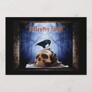 Halloween Party Invitation - Raven on Skull