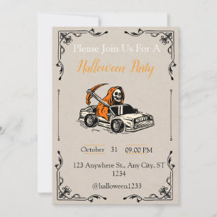 Halloween Party Invitation – Skeleton Driving Car"