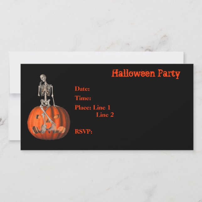 Halloween Party Invitation Skeleton Pumpkin Card (Front)