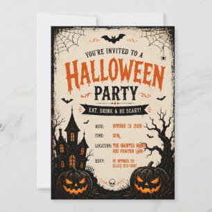 Halloween Party Invitation Spooky Haunted House Pu