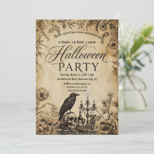 Halloween Party Invitation Vintage Gothic Raven