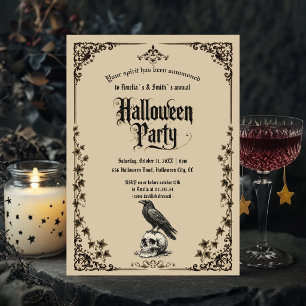 Halloween Party Invitation Vintage Gothic Raven