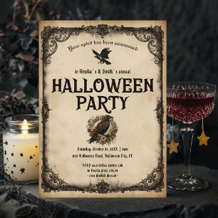 Halloween Party Invitation Vintage Gothic Raven