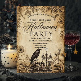 Halloween Party Invitation   Vintage Gothic Raven 