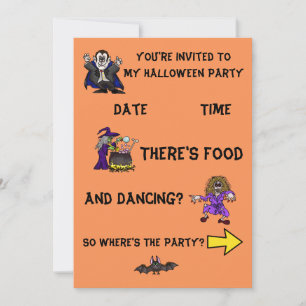 Halloween Party Invitation w Fun Graphics 2-Sided