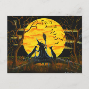 Halloween,party,invitation,witch,black,cats Invitation