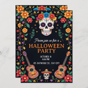 Halloween Party Invitation with Colorful Skulls