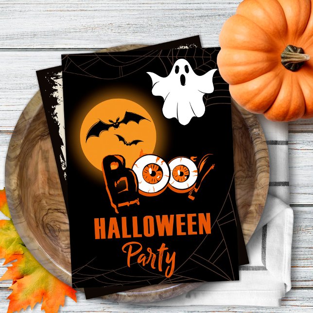 Halloween Party Invitation with Ghost Boo and Moon (Creator Uploaded)