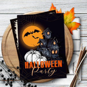 Halloween Party Invitation with Pumpkins and Moon