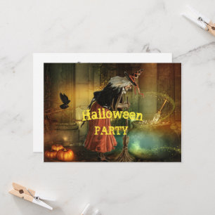 Halloween Party Invitation with Vintage Witch