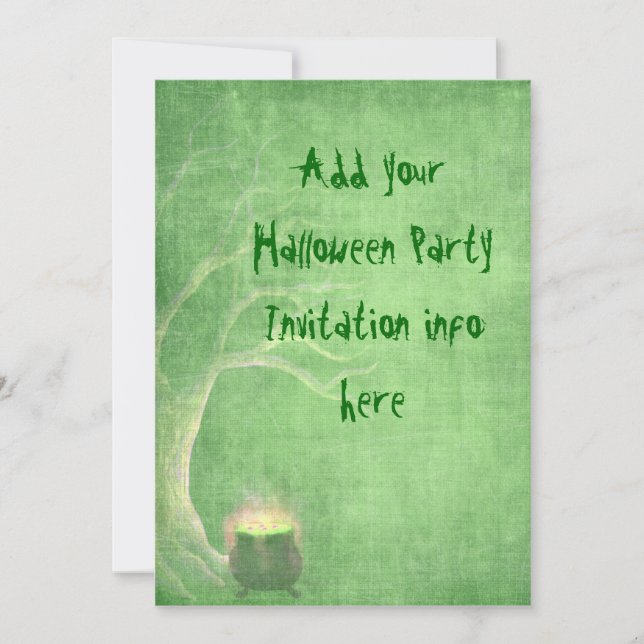 Halloween Party Invitations Green Cauldron (Front)