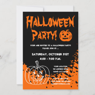 Halloween party invitations with carved pumpkins