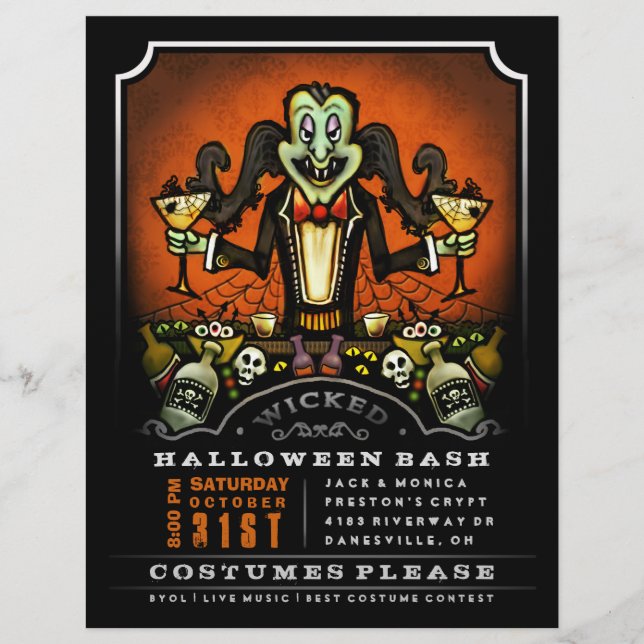 Halloween Party Invite 8.5 x 11 Flyer Dracula Fun (Front)
