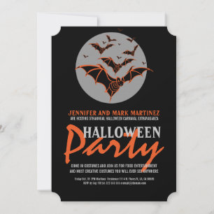 Halloween Party Invite Black & Orange Bats