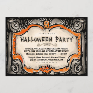 Halloween Party Invite - Black & Orange Border