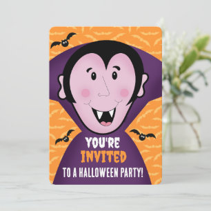 Halloween Party Invite Dracula Vampire Kids Cute