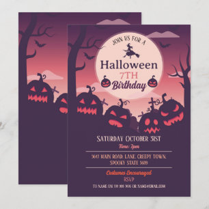 Halloween Party Invite Ghosts Pumpkins Wicthes
