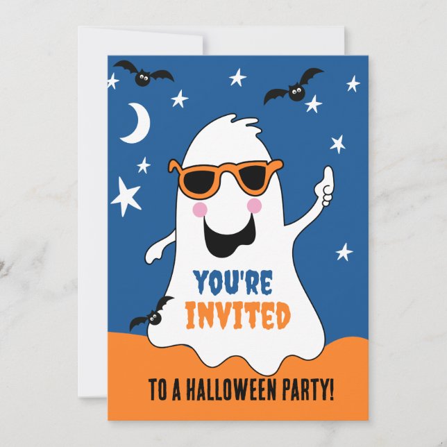 Halloween Party Invite Gus the Ghost Kids Cute  (Front)