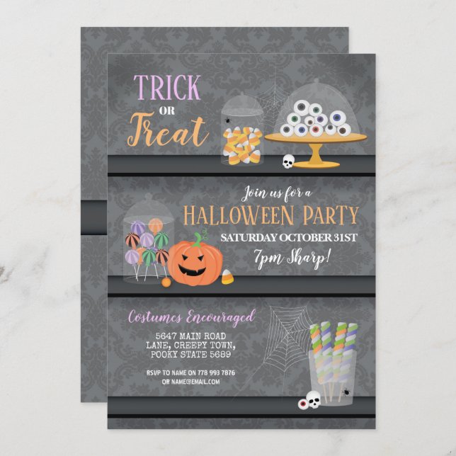 Halloween Party Invite Monster Bash Eyeballs Trick (Front/Back)