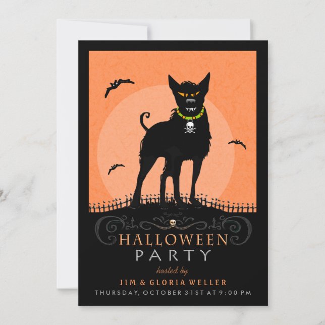 Halloween Party Invite - Scary Dog Under the Moon (Front)