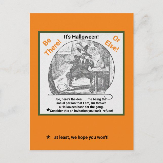 Halloween Party Invite/Scary Skeleton in Suit Post Postcard (Front)