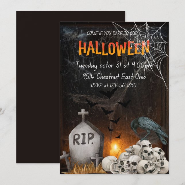 Halloween Party Invite, Spooky Ghost Party Invite, Thank You Card (Front/Back)