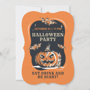 Halloween Party Jack O Lantern and Bats Invitation