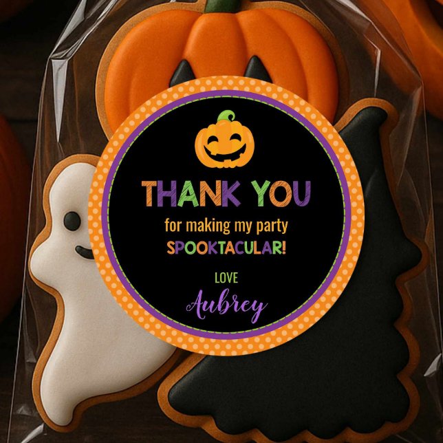 Halloween Party Jack O Lantern Thank You Favour Classic Round Sticker (Creator Uploaded)