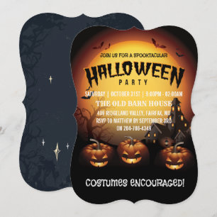 Halloween Party Jack O Lanterns and Bats Invitation