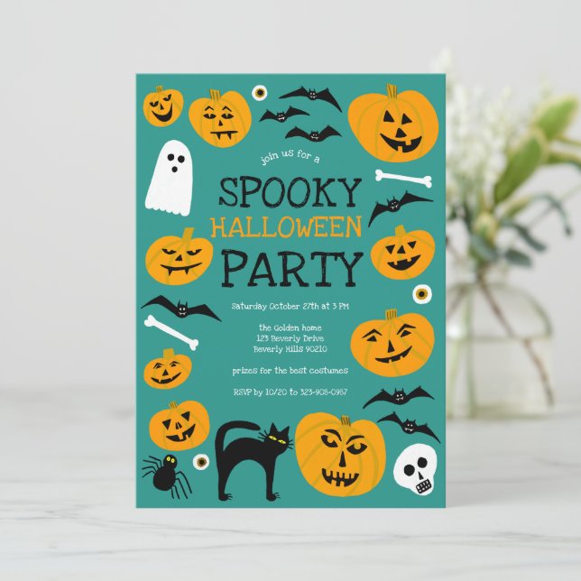 HALLOWEEN PARTY Jack-o-lanterns Cute Custom Invitation (Standing Front)