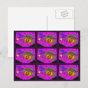 Halloween Party, Jack O'Lantern and Bugle Pattern Invitation Postcard