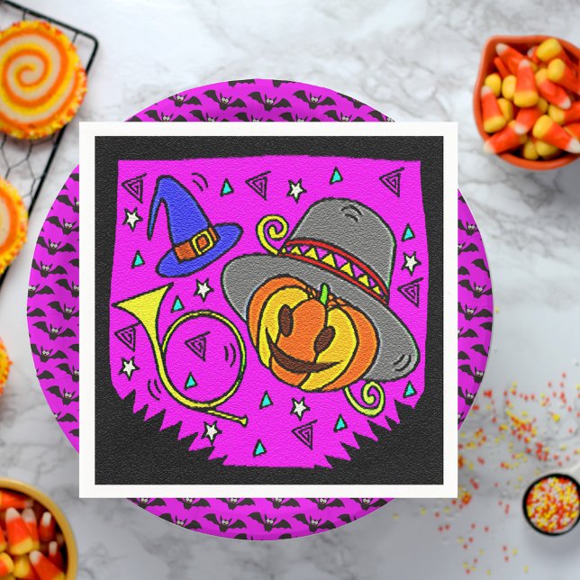 Halloween Party Jack O'Lantern Bugle Purple Paper Napkin (Halloween Party Jack O'Lantern Bugle Bats Purple Paper Napkins)