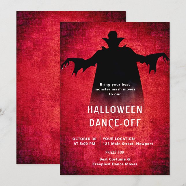 Halloween Party Monster Dance Dracula Red Black Invitation (Front/Back)