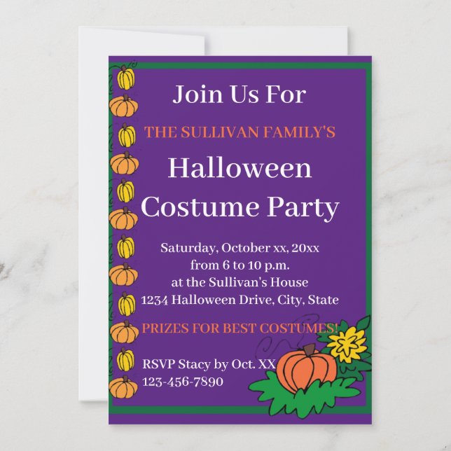 Halloween Party Monster Family Costume Party Invitation (Back)