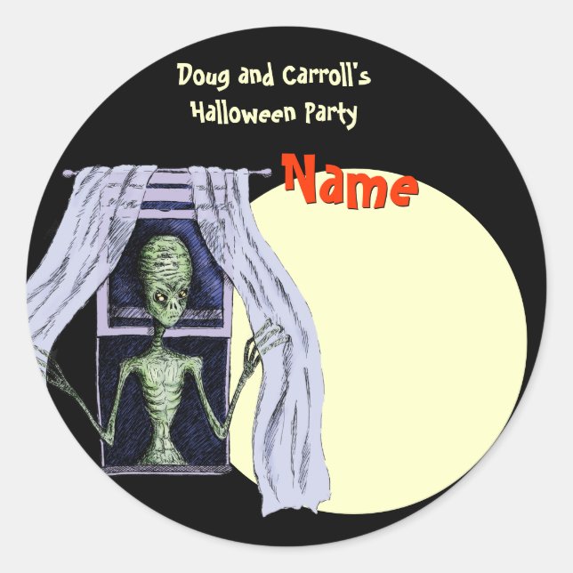 Halloween Party Name Tag - Creepy Window Alien (Front)