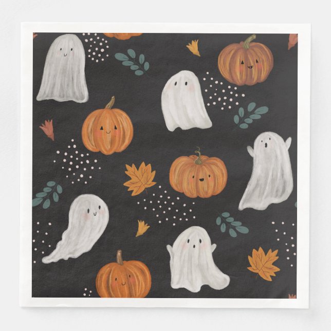 Halloween Party Napkins – Ghosts, Pumpkins & Fall (Front)