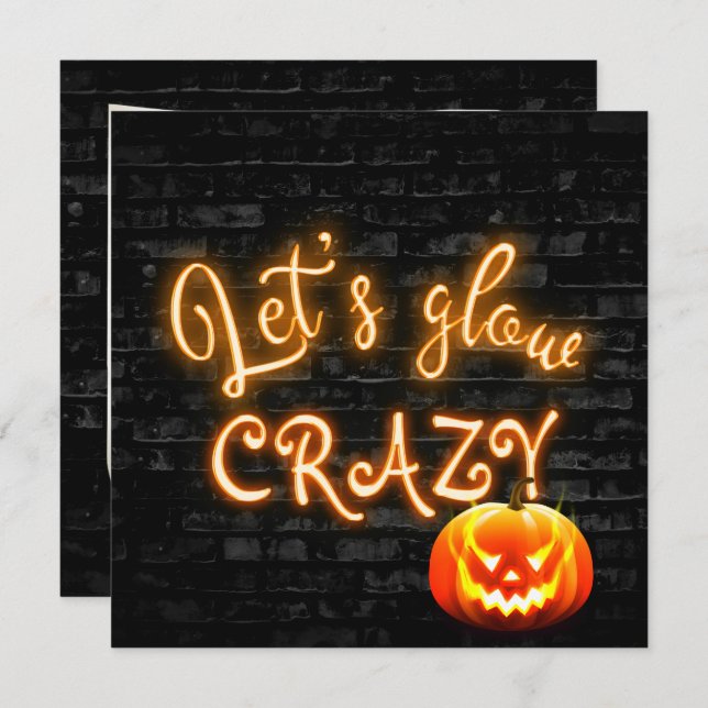 Halloween Party Neon Sign with Jack-o-lantern  Invitation (Front/Back)