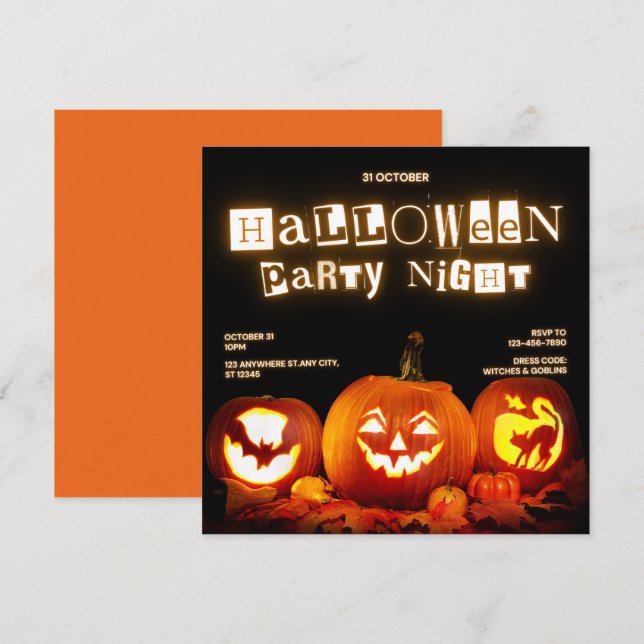 Halloween Party Night Invitation Card (Front/Back)