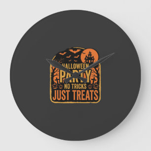 Halloween Party No Tricks Just Treats Design_1 Large Clock