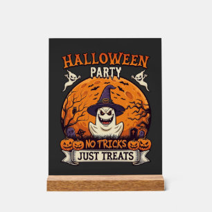 Halloween Party No Tricks Just Treats Ghost Moon P Acrylic Sign