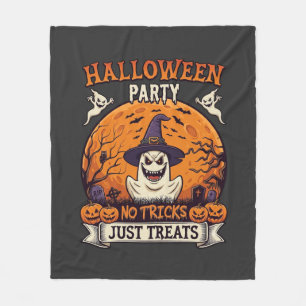 Halloween Party No Tricks Just Treats Ghost Moon P Fleece Blanket