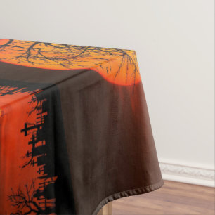 Halloween Party Orange and Black Spooky Tablecloth