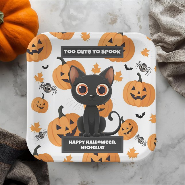 Halloween Party Plate – Cute Black Cat Personalise (Creator Uploaded)